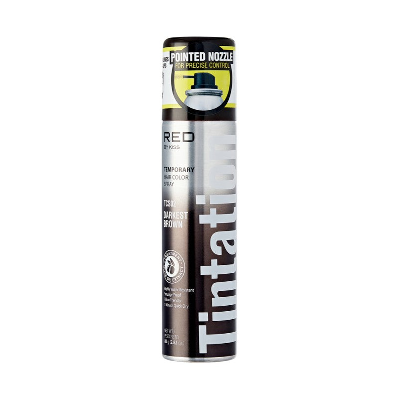 Kiss Tintation Darkest Brown semi-permanent hair color spray in 2.82 oz bottle, enhancement and color spray for hair.