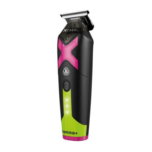 Gamma+ XCEED Trio clipper, trimmer, and shaver with ergonomic handle and multiple attachments for versatile grooming.