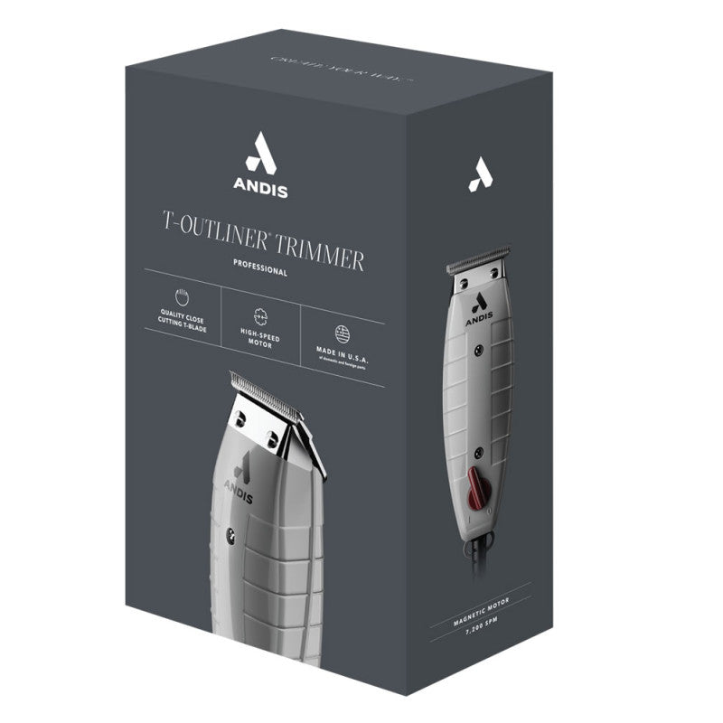 Andis T-Outliner trimmer with adjustable blades and ergonomic design, ideal for detailed grooming and outlining.
