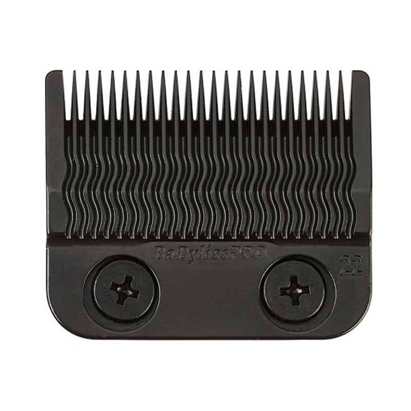 Babyliss Pro black titanium MIM precision fade blade #FX8022B showcasing its sharp edge and sleek design.