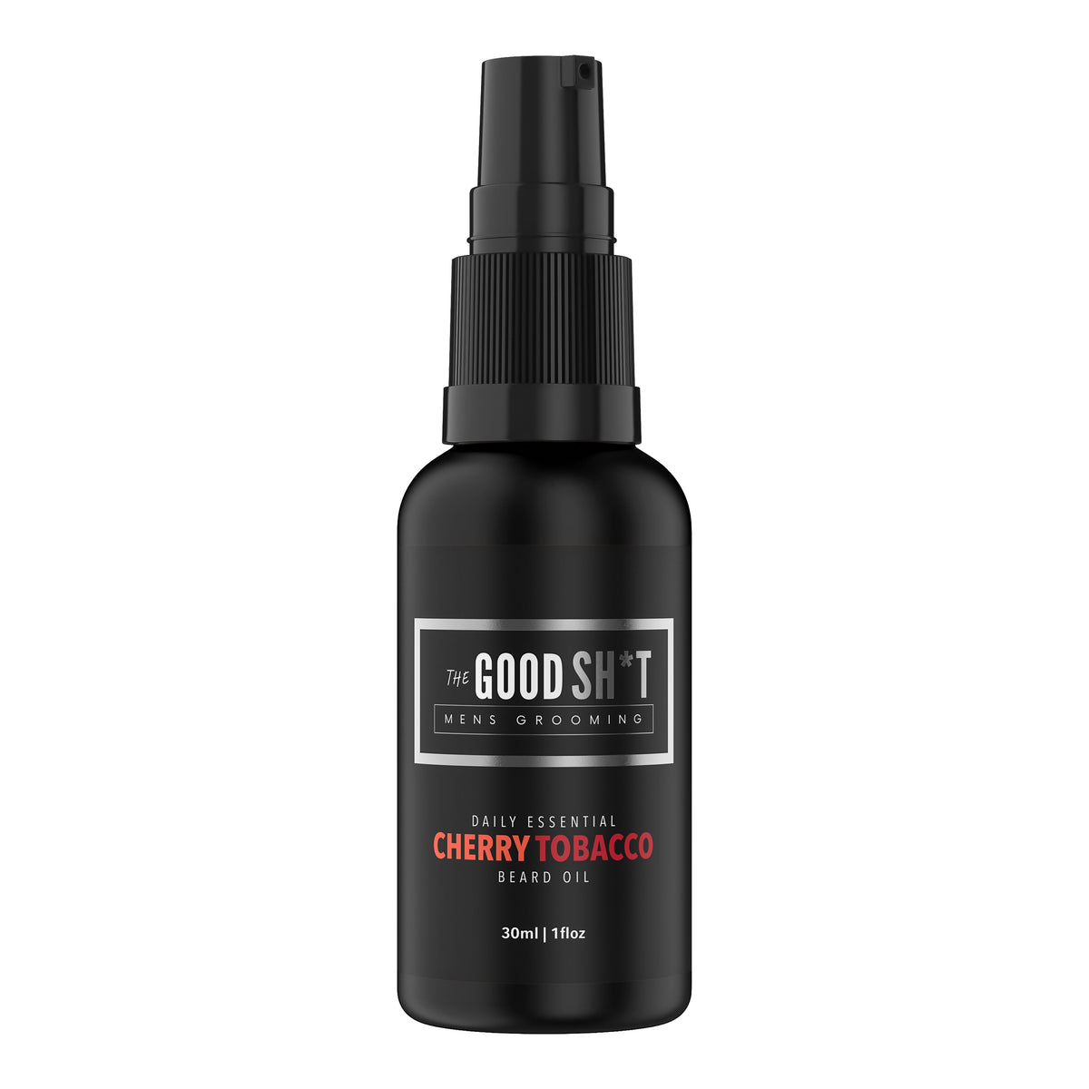 Beard oil from The Good Sh*t Mens Grooming with cherry scent, 1 oz bottle, designed for nourishing and styling men's beards.
