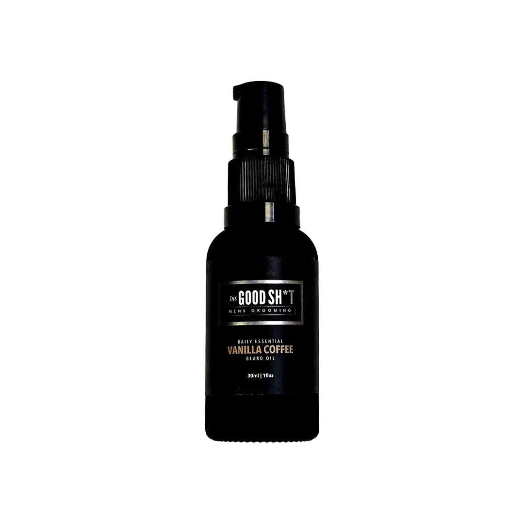 Beard oil from The Good Sh*t Mens Grooming in a 1oz bottle, designed to nourish and soften men's beards.