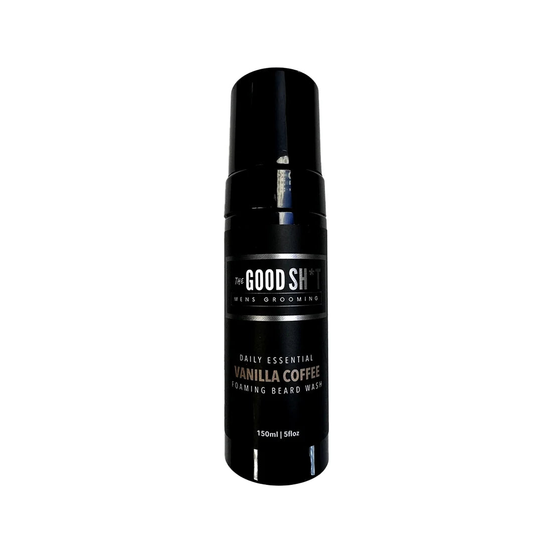 Beard wash by The Good Sh*t Mens Grooming in a 5oz bottle with vanilla coffee scent, suitable for grooming beards.