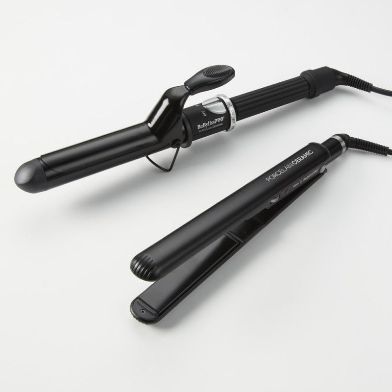 BABYLISSPRO PORCELAIN CERAMIC 1" FLAT IRON & 1.25" CURLING IRON COMBO (#BPCPP6UC)