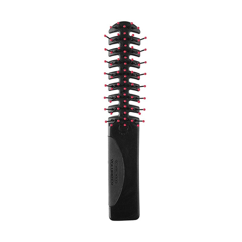 Cricket Static-Free Volumizer Brush shown with a sleek black handle and soft bristles for adding volume and reducing static.