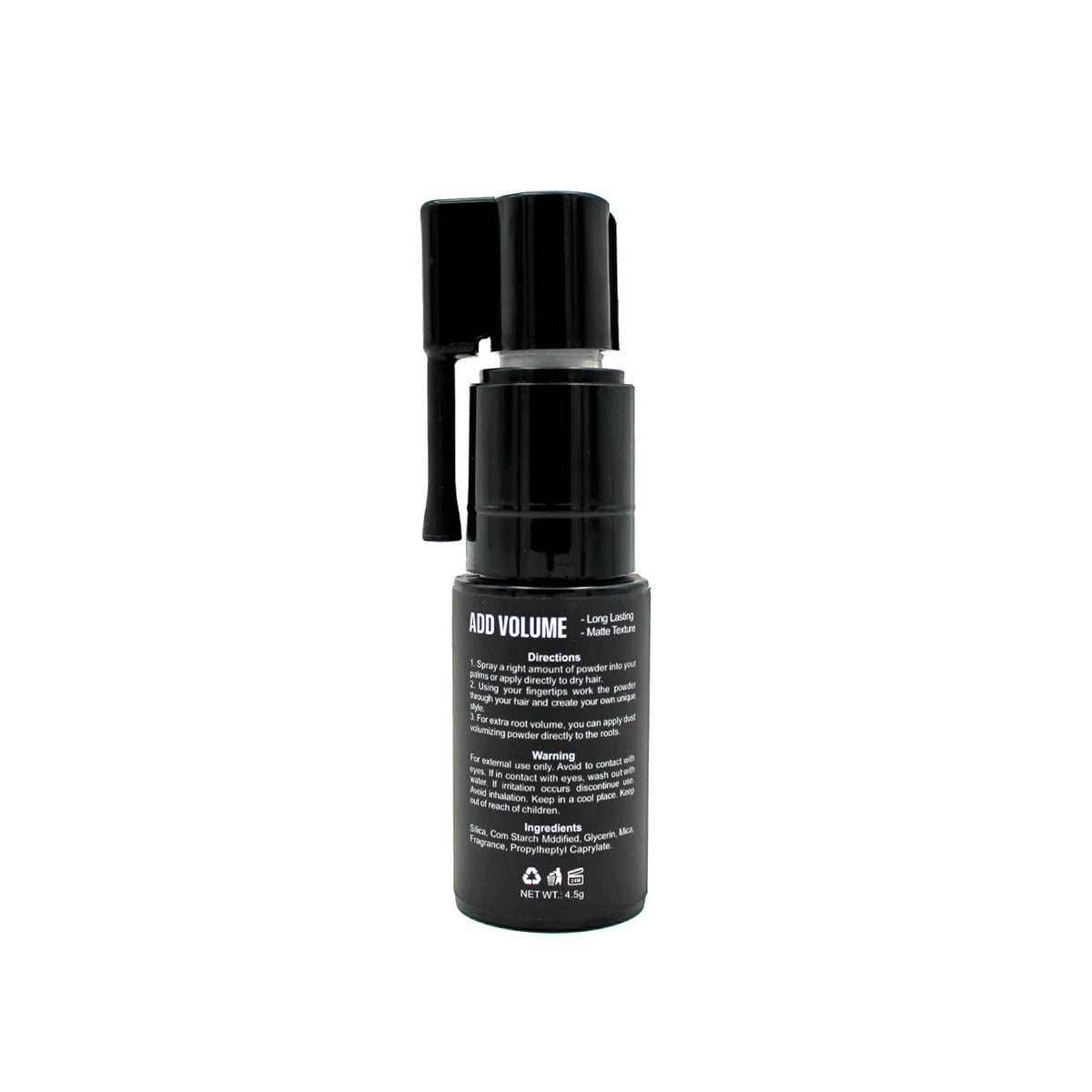 Back view of The Good Sh*t Men's Grooming Dust Volumizing Powder in a sleek container, designed for adding volume to hair.