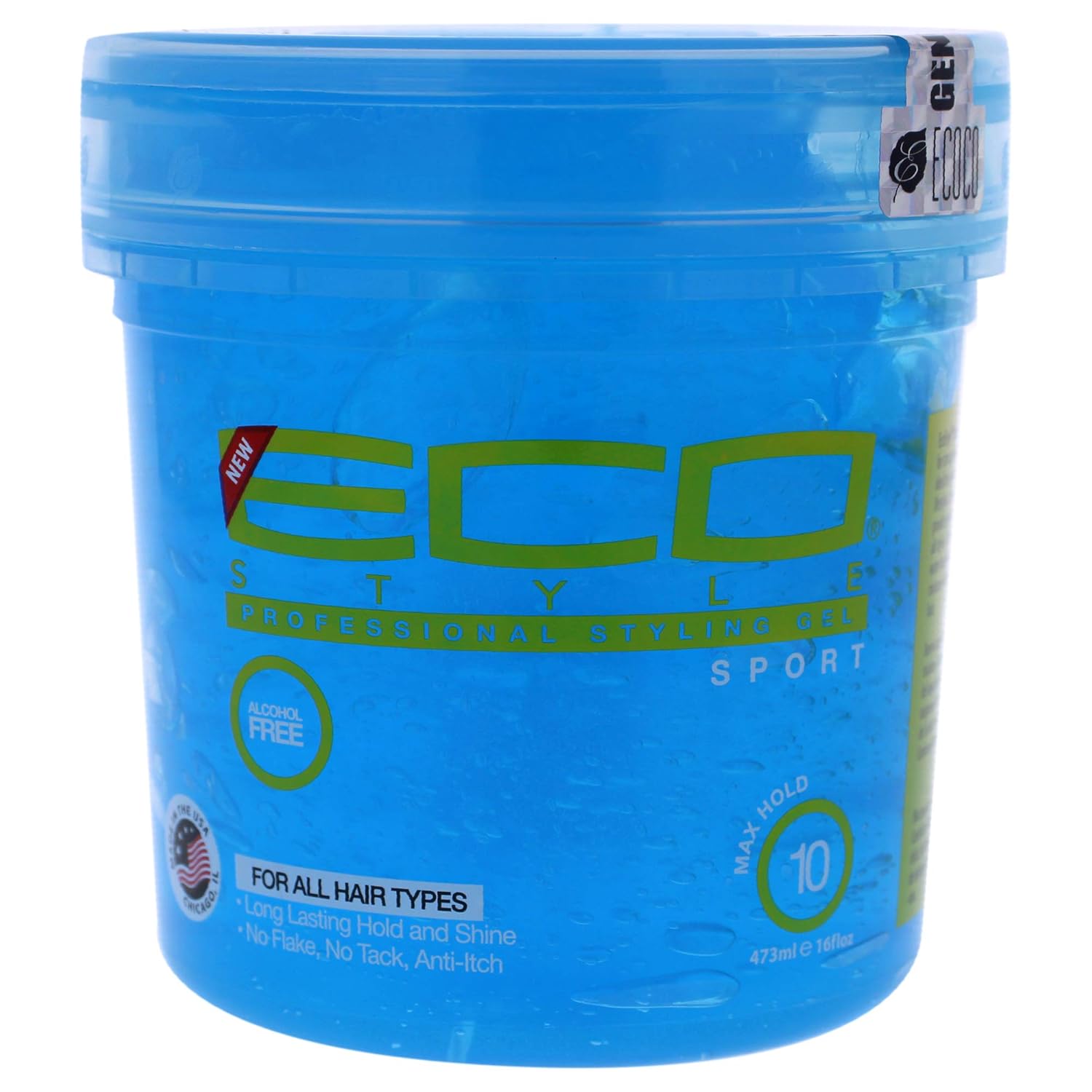 Eco Styler Sport Styling Gel 16oz, a professional hair styling product with a clear gel formula in a large jar.