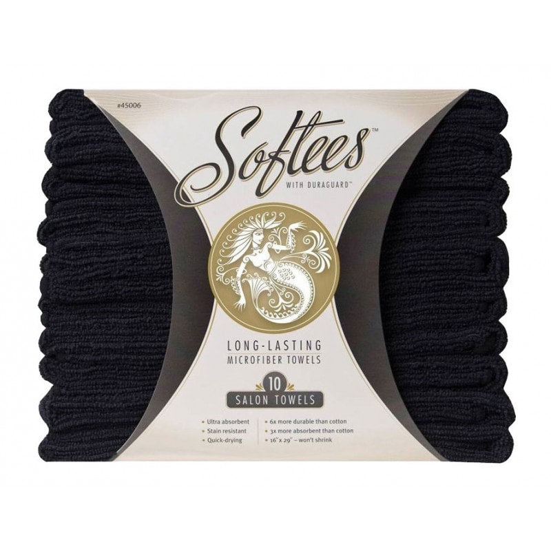 FROMM SOFTEES MICROFIBER TOWELS 10/PK BLACK - N.O.S. Barber Supply