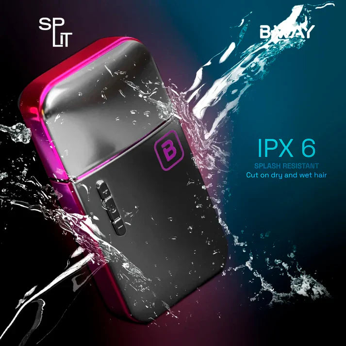 B-Way Split Shaver with dual blades and ergonomic handle, designed for close and comfortable shaving.