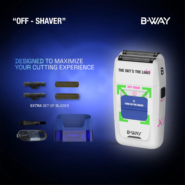 White B-Way Off Shaver with ergonomic handle and shaving head, designed for comfortable hair removal.
