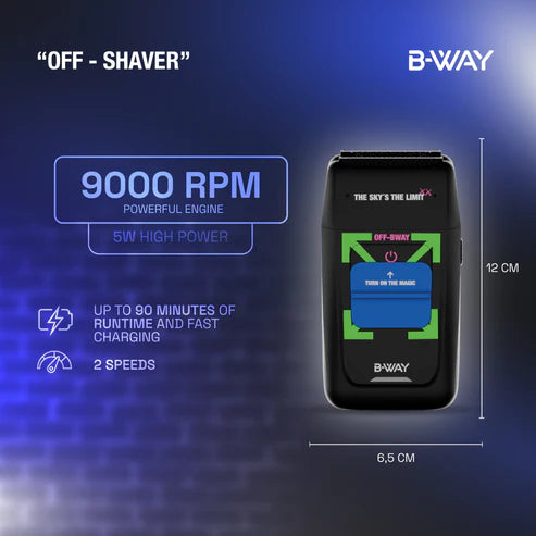 Black B-Way Off Shaver with ergonomic handle and multiple blades for a smooth, close shave.
