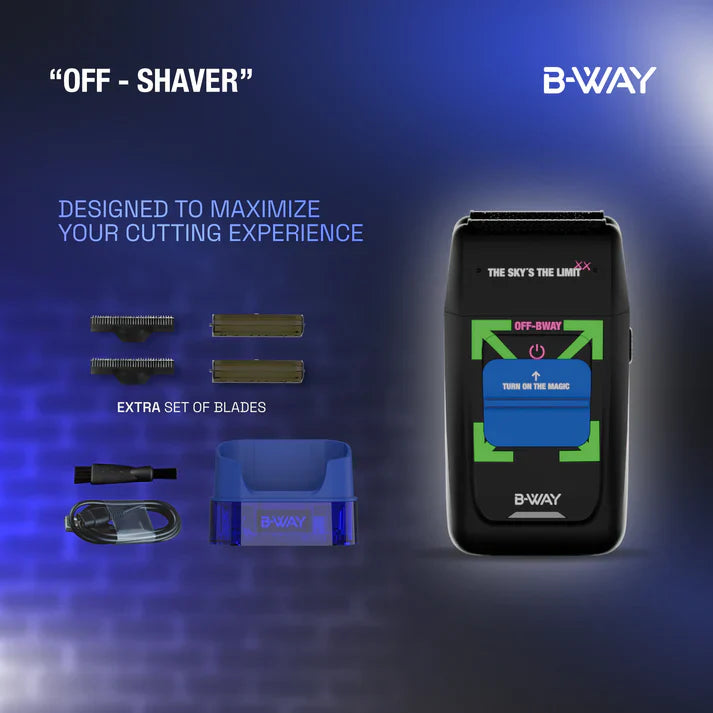 Black B-Way Off Shaver with ergonomic handle and blade system for precise hair removal and grooming.