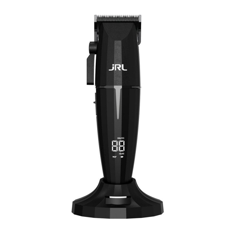 JRL Onyx Professional Clipper with black and silver design, featuring adjustable blades and ergonomic handle for precise grooming.