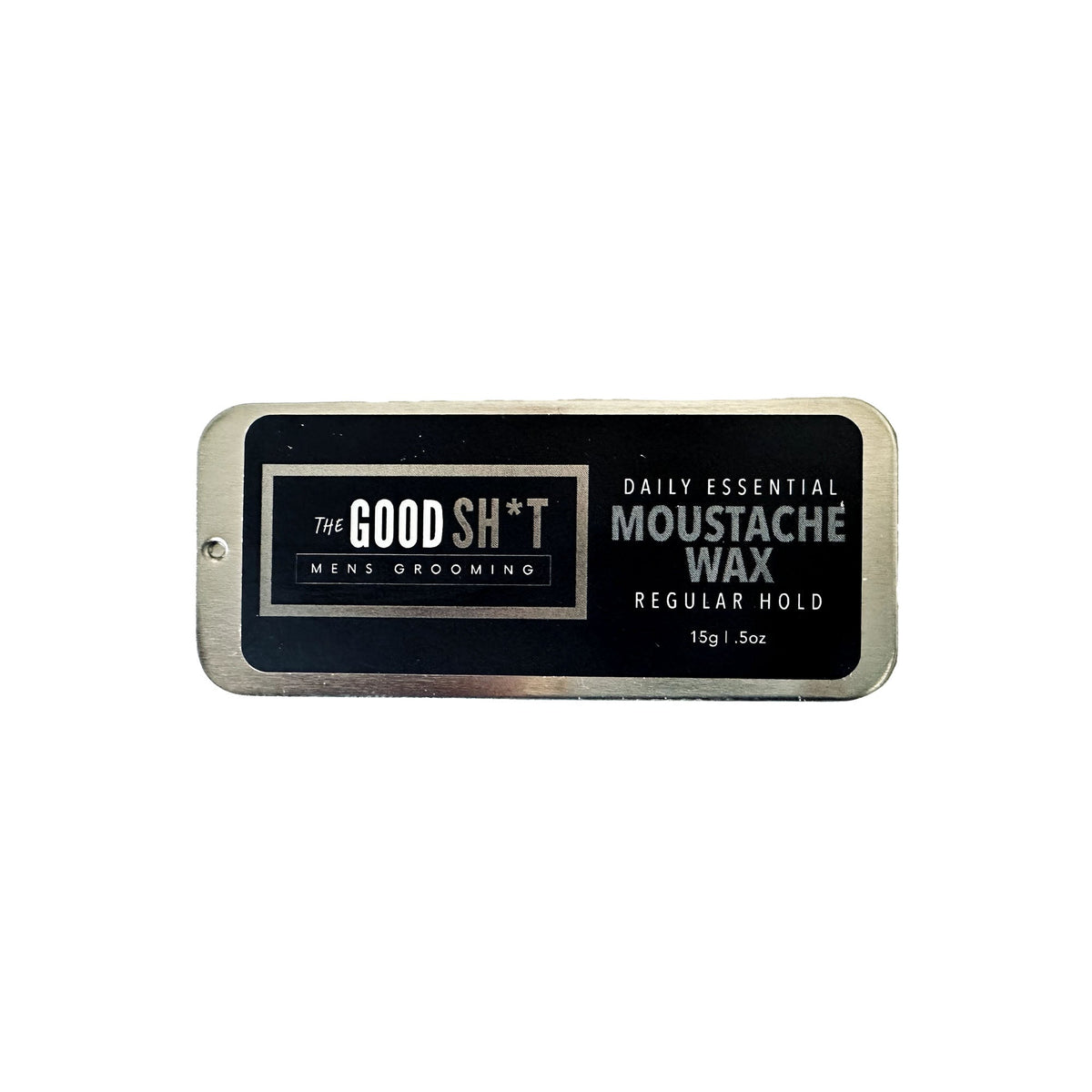 Beard mustache wax in a 0.5oz container from The Good Sh*t Men's Grooming for styling and shaping facial hair.