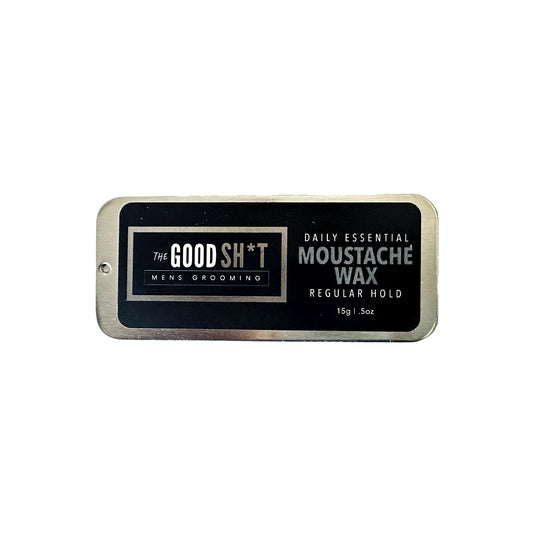 Beard mustache wax in a 0.5oz container from The Good Sh*t Men's Grooming for styling and shaping facial hair.