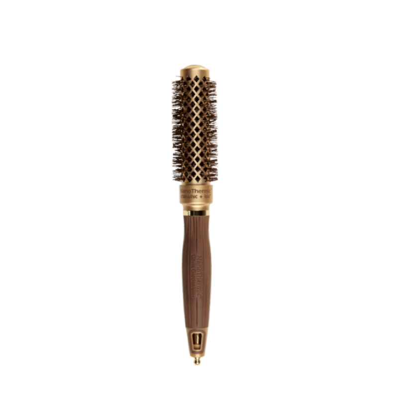 Olivia Garden Nanothermic Ceramic + Ion Brush, a professional hairbrush with ceramic and ionic technology for smooth styling.