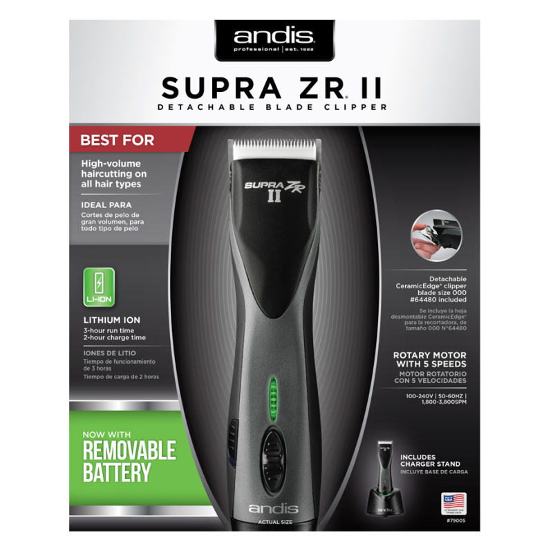 ANDIS SUPRA ZR II CORDLESS DETACHABLE CLIPPER (#79005)