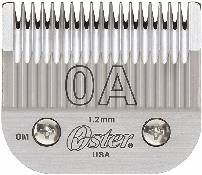 Oster detachable clipper blades in size 00000, shown in a close-up image with sharp cutting edges and metallic finish.