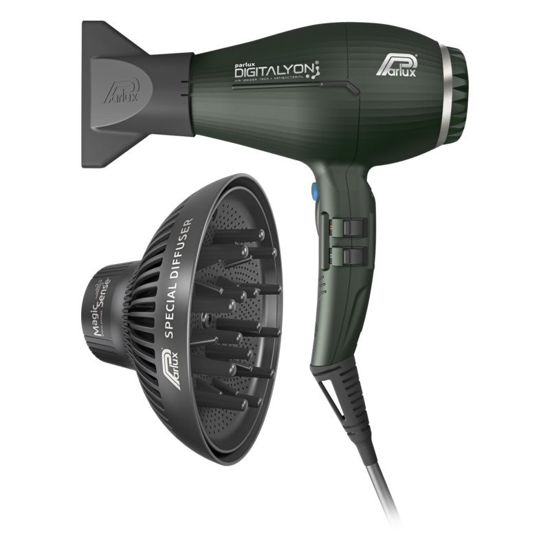 Parlux Digitalyon hair dryer in anthracite color, featuring sleek design and digital controls for professional styling.