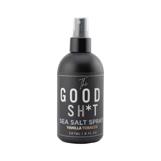 The Good Sh*t Sea Salt Spray for men, 8oz, in a spray bottle, ideal for adding texture and volume to styled hair.