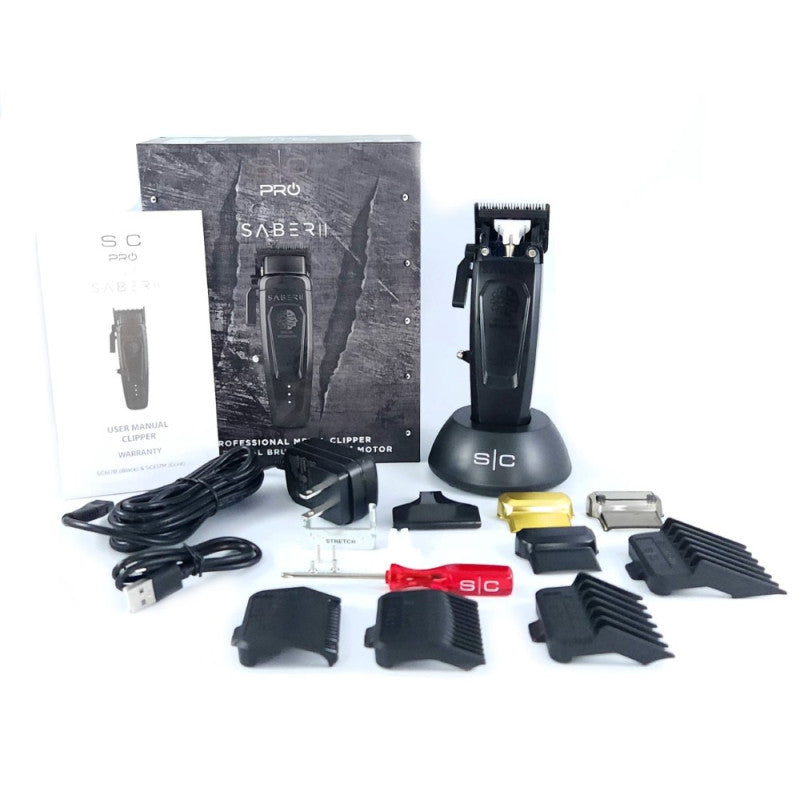 Black StyleCraft Saber 2.0 clipper with ergonomic design and adjustable blades for professional grooming.