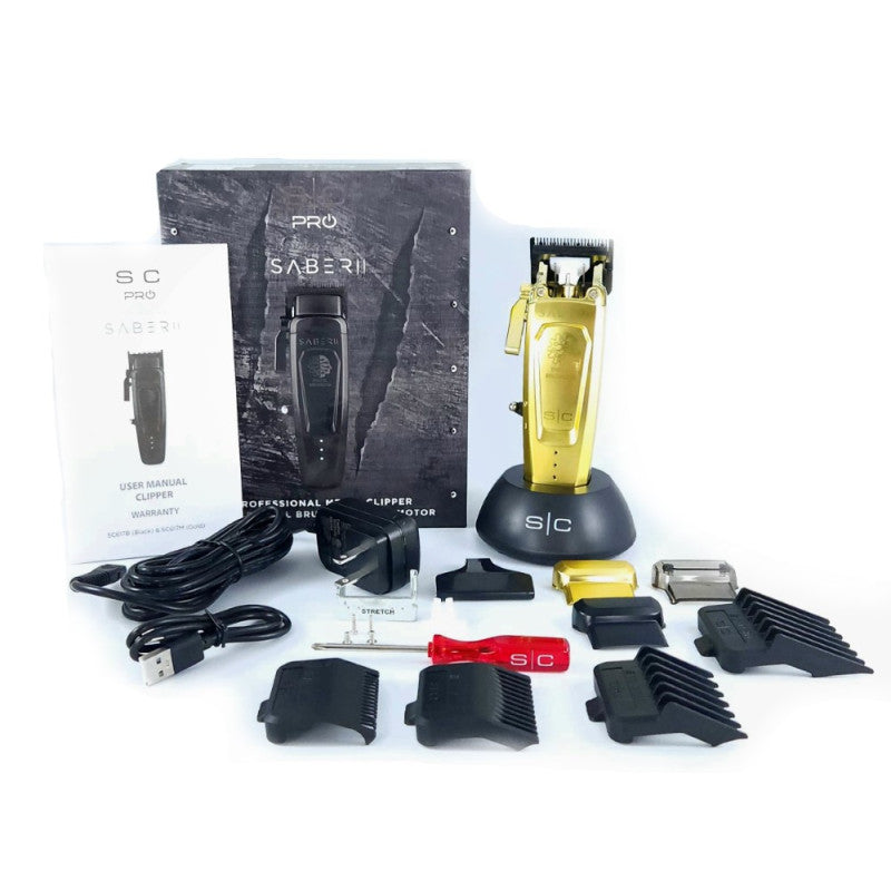 StyleCraft Saber 2.0 Clipper in gold, professional hair cutting clipper with sleek design and adjustable blades.