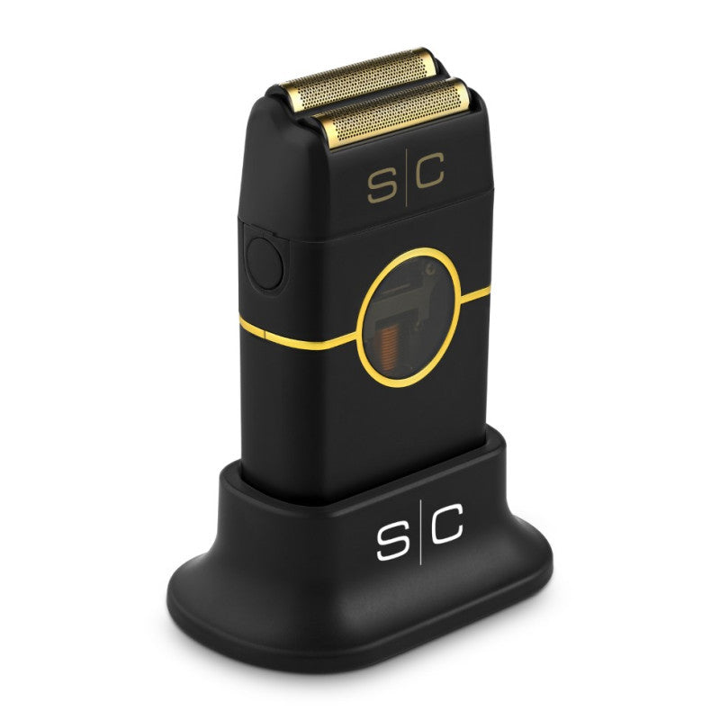 StyleCraft Instinct Shaver in black, electric shaver with ergonomic design and multiple grooming attachments.