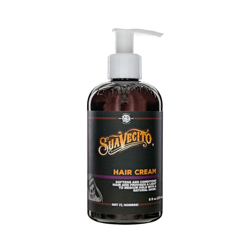 Suavecito Hair Cream 8 oz styling product jar with black lid, designed for easy hair styling and shaping.