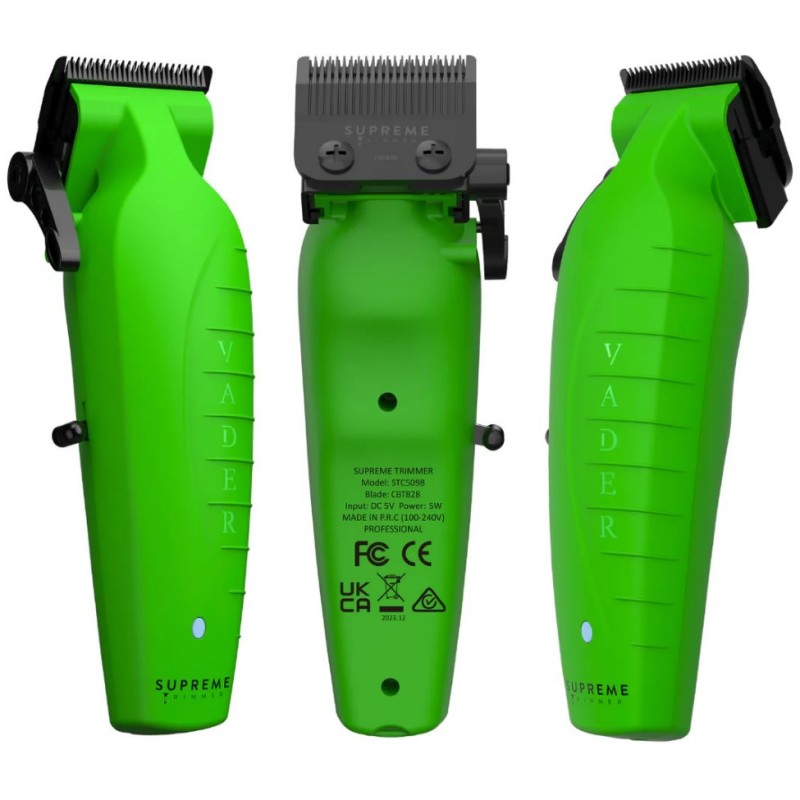 Supreme Trimmer Vader Clipper in acid green with sleek design, professional grooming tool for precise hair cutting.