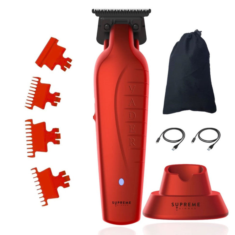 Supreme Trimmer Vader Trimmer in red, professional grooming tool with adjustable blades and ergonomic design.