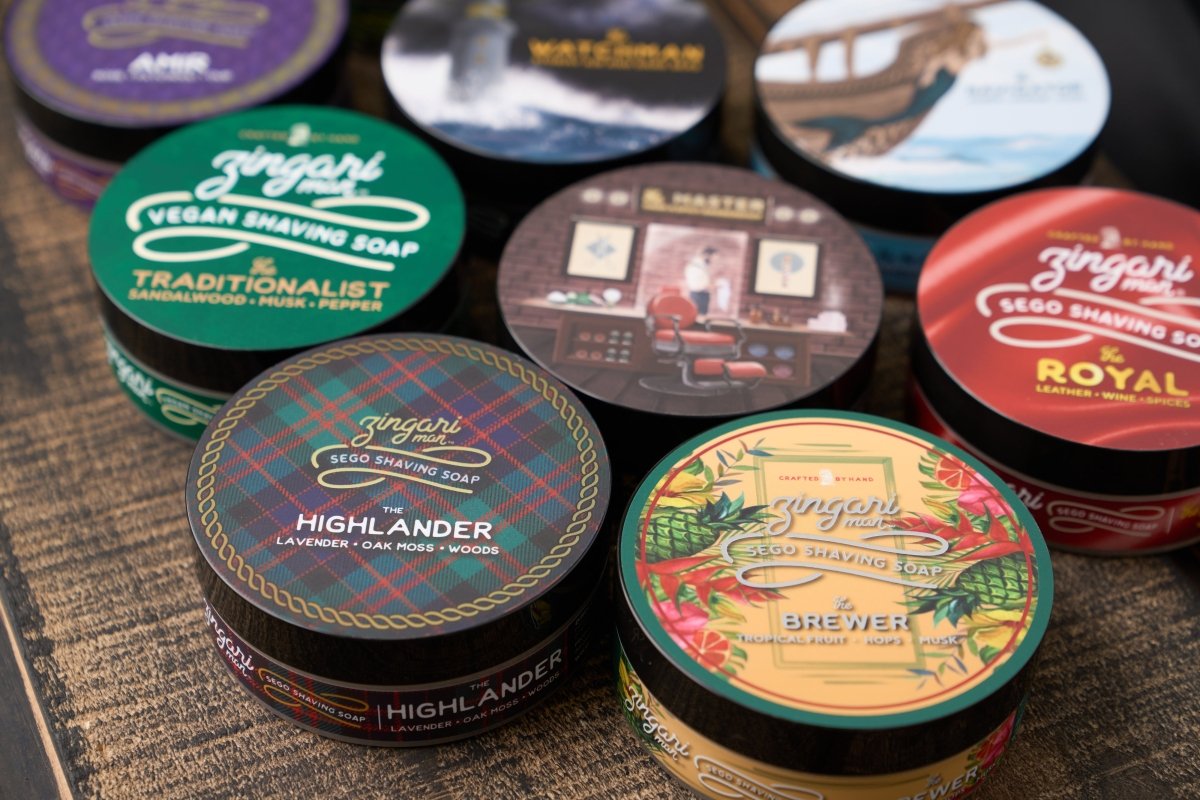 Zingari Man Highlander shave soap in a jar, creamy shave gel with natural ingredients for a smooth shave and skin care.