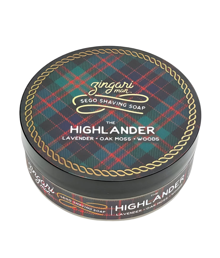 Zingari Man The Highlander shave soap in a jar, creamy shave gel with natural ingredients, ideal for a smooth shave.