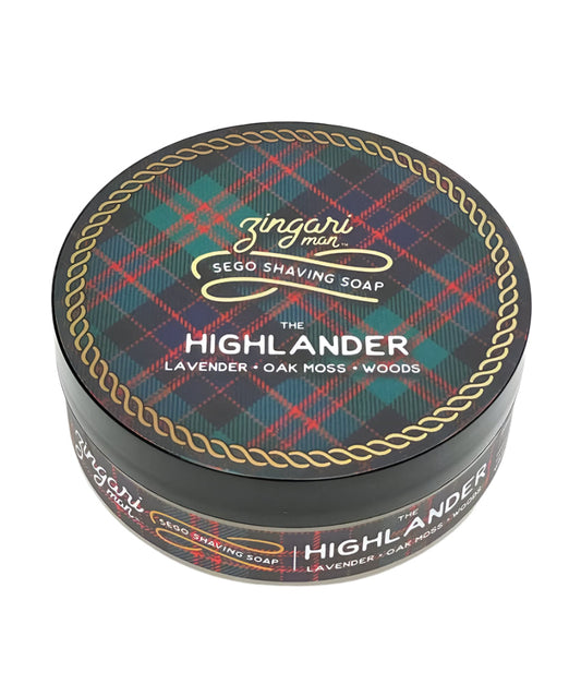 Zingari Man The Highlander shave soap in a jar, creamy shave gel with natural ingredients, ideal for a smooth shave.