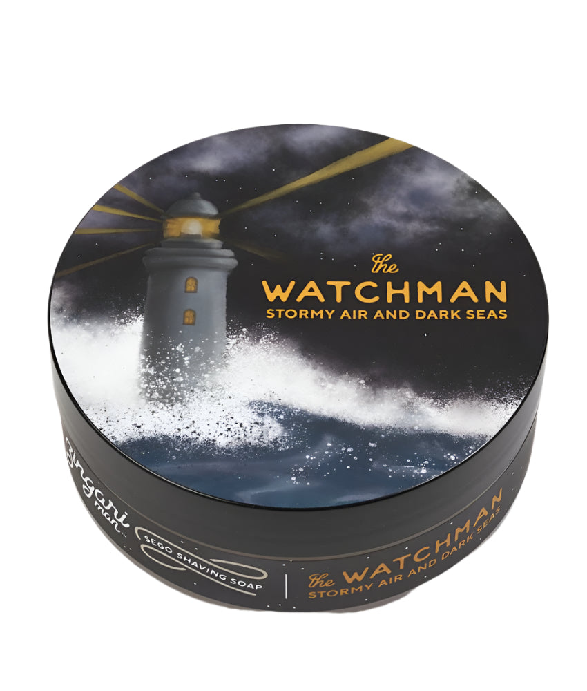 Zingari Man The Watchman shave soap in a jar, creamy shave gel with a smooth texture and classic packaging.
