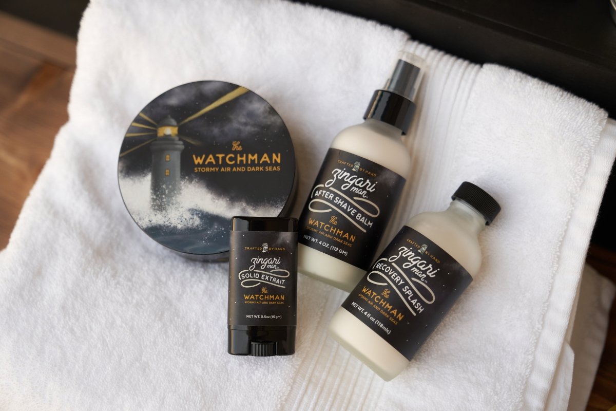 Zingari Man The Watchman Solid Extrait aftershave with a sleek container, showcasing its refined, masculine scent.
