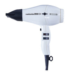 Black Turbo Power Twin Turbo 3900 Advanced Hair Dryer with multiple heat and speed settings, professional-grade hair styling tool.