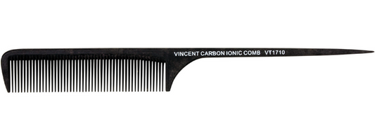 VINCENT CARBON RAT TAIL COMB MEDIUM COARSE TEETH 9.5" (VT1710)